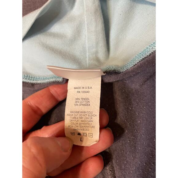 So Sporty Y2K Gray W/ Light Blue Hem Waistband Flare Leg Yoga Pants Leggings Lg - Picture 10 of 15